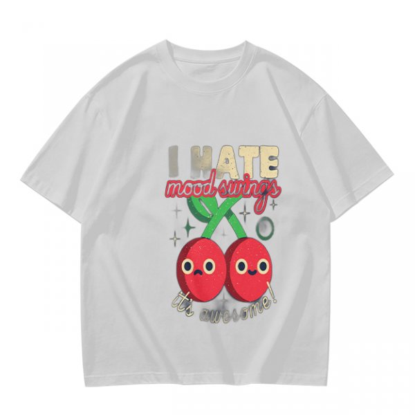 Olive Graphic T-Shirt With I HATE mood swings Cherry Print