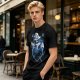 Olive T-Shirt With Cute Wizard Dragon On Starry Heart Print