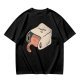 Olive T-Shirt With Whimsical Cat Mug Graphic Print