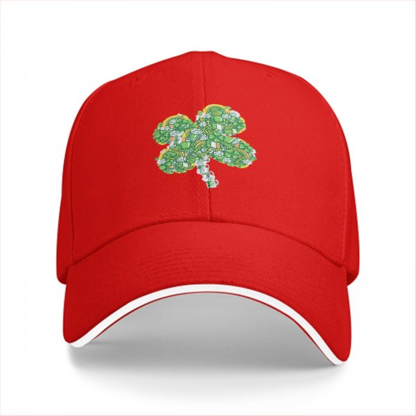 Black baseball cap with decorative four-leaf clover graphic