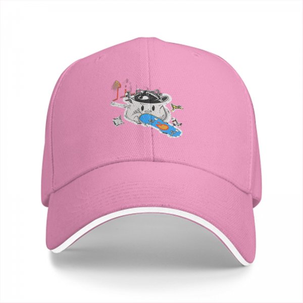Black Baseball Cap With Raccoon Skateboarding Graphic