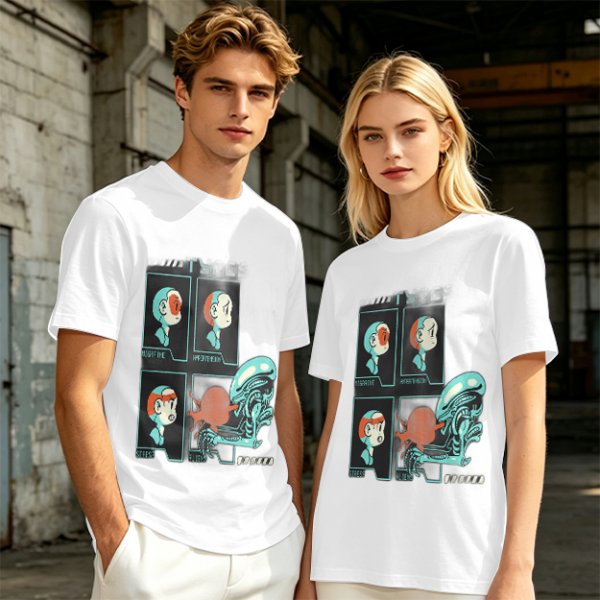 Olive Graphic Tee With Alien Stress Headache Themed Art