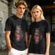 Olive t-shirt with a cartoon cat and coffee cup graphic