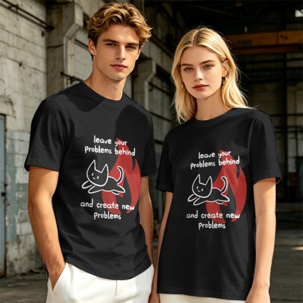 Olive graphic tee with funny cat and leave your problems behind quote