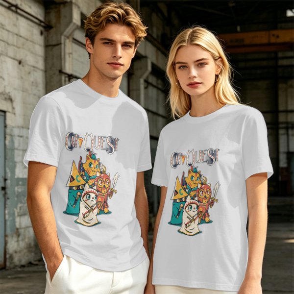 Cat Quest Themed T-Shirt With Fantasy Cat Warrior Characters