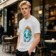 Olive T-shirt with Worn Burning Earth Graphic and 'Fine Thanks' Text
