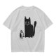 Olive Green T-Shirt With Cute Surprised Black Cat And Bell Print