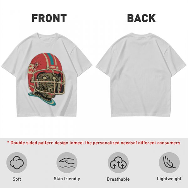 Olive T-Shirt with Zombie Football Player Helmet Graphic