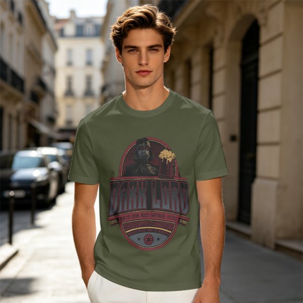 Olive Green T-Shirt with Dark Lord Darth Vader Beer Graphic
