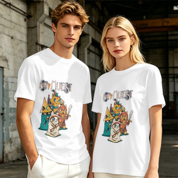 Cat Quest Themed T-Shirt With Fantasy Cat Warrior Characters