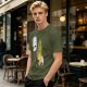 Olive T-Shirt With Cartoon Marshmallow and Burning Character Print
