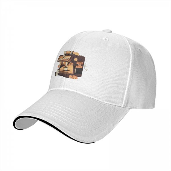 Black baseball cap with espresso machine and hamster graphic