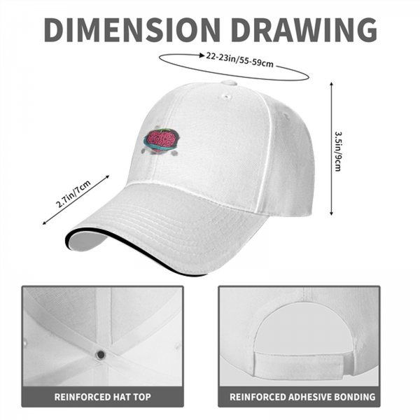 Black baseball cap with pink brain and blue ring graphic