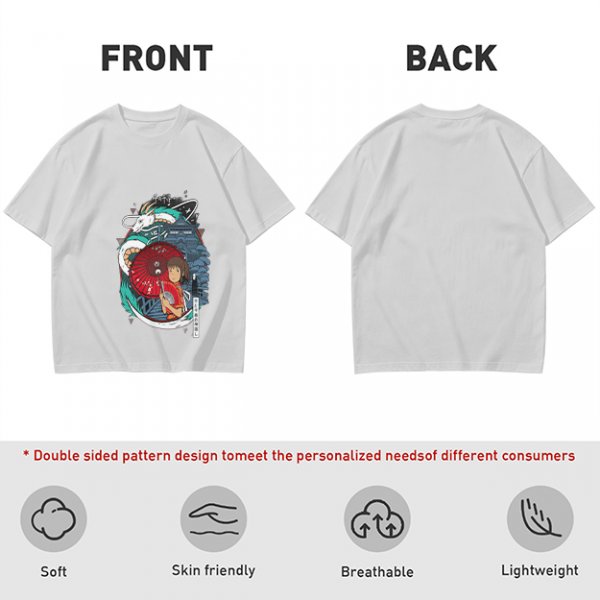Spirited Away anime graphic olive green short sleeve t-shirt
