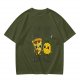Olive T-shirt with Cute Pizza and Pineapple Cartoon Print