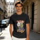 Olive T-shirt with cartoon T-Rex holding small dinosaurs and RAWR text