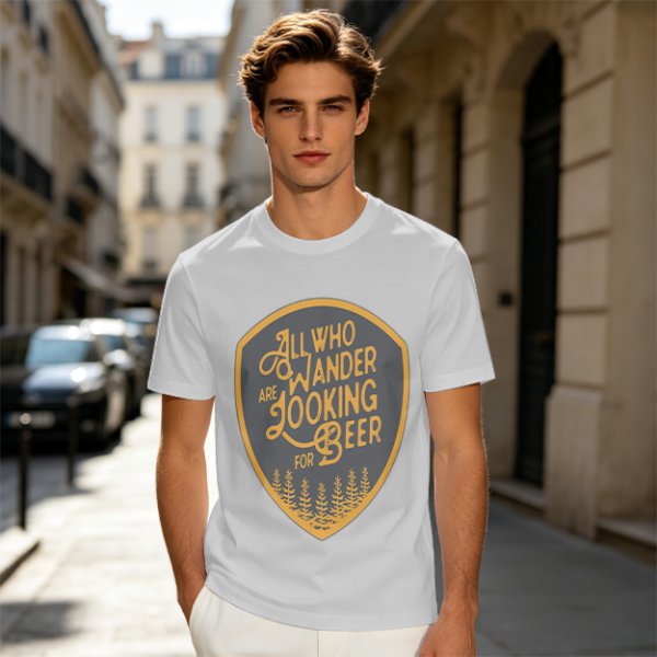 Olive T-Shirt With 'All Who Wander Are Looking For Beer' Graphic