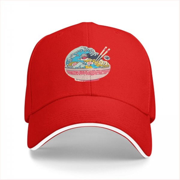 Black Baseball Cap with Great Wave Ramen Bowl Graphic