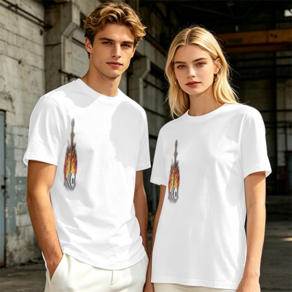 Olive Green T-Shirt With Pixel Art Skull Sword And Fire Print