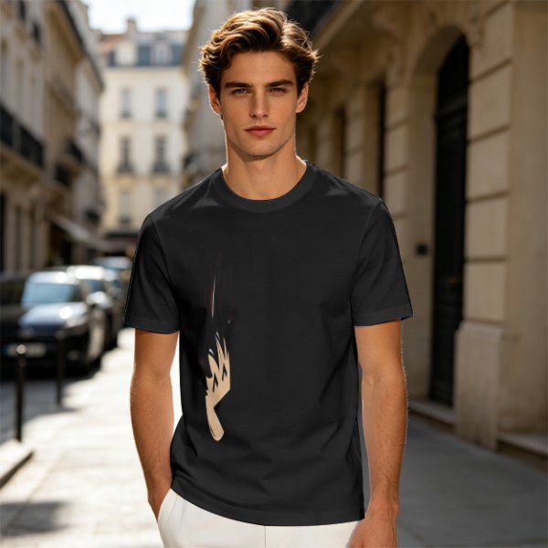 Olive green oversized t-shirt with stylized hand graphic print