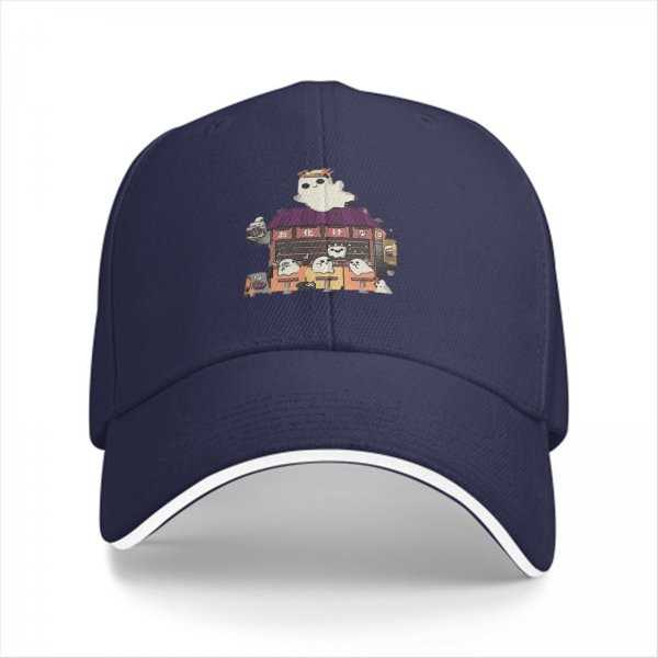 Black Baseball Cap With Cute Ghost Cafe Artwork