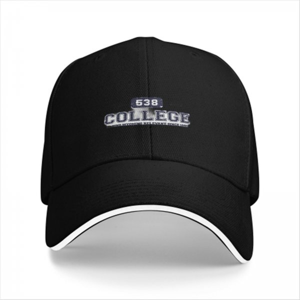 Black baseball cap with 538 COLLEGE embroidered design