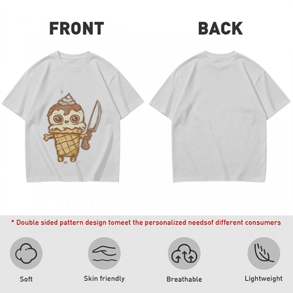 Olive T-Shirt With Cute Ice Cream Cone Holding Knife Print