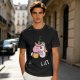 Oversized Olive T-Shirt With Sassy Unicorn Holding Coffee Print