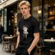 Olive Green T-Shirt with 'Hello Monday!' Coffee Character Graphic