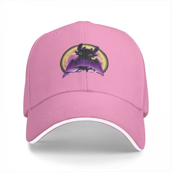 Black baseball cap with Toothless dragon and moon graphic