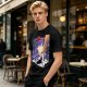 Olive T-Shirt With Witch Anime Girl and Cat Silhouette Print