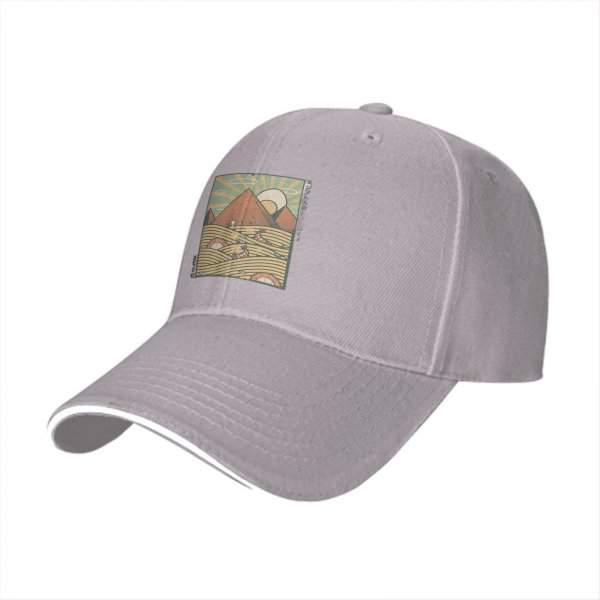 Black Baseball Cap With Retro Desert Pyramid Landscape Print