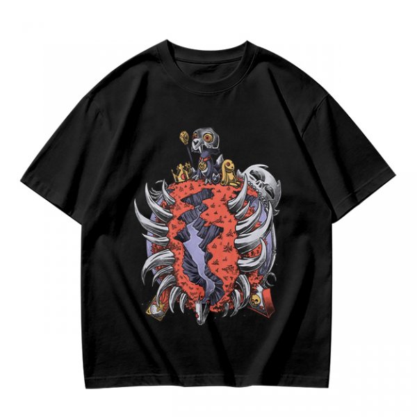 Olive T-Shirt with Dark Fantasy Monster Skeleton Art Print