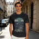 Olive T-shirt with two warriors standing in water holding swords
