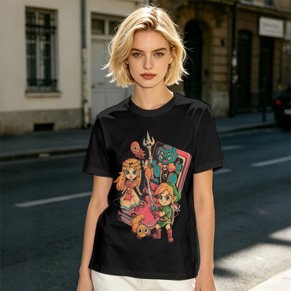 Olive t-shirt with The Legend of Zelda retro game characters print