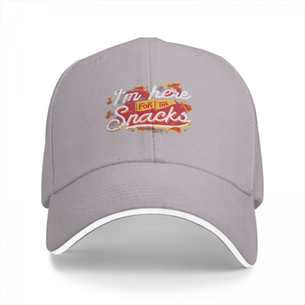 Black baseball cap with I'm here for the snacks graphic print