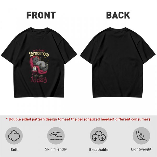 Olive T-Shirt With Relaxed Cat 'Tomorrow For A Better Today' Print