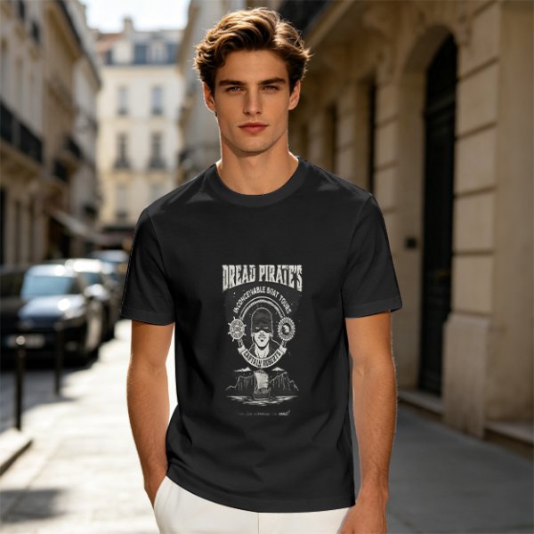 Olive green t-shirt with Dread Pirates graphic print