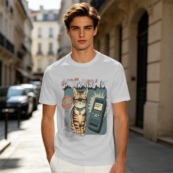 Olive T-Shirt With Grumpy Tabby Cat And Retro Cell Phone Print