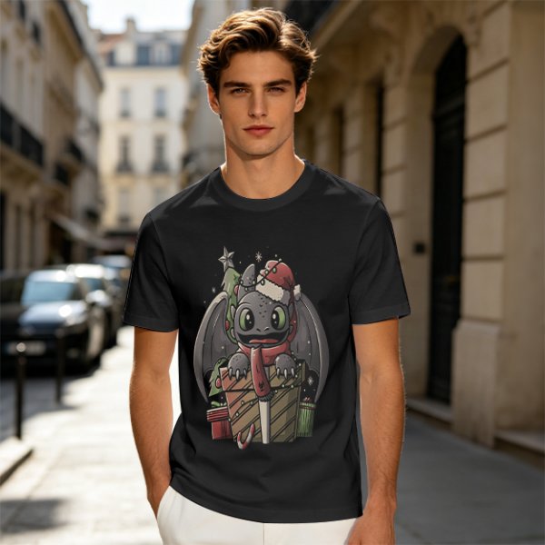 Christmas Toothless Dragon T-Shirt with Holiday Gifts and Decor