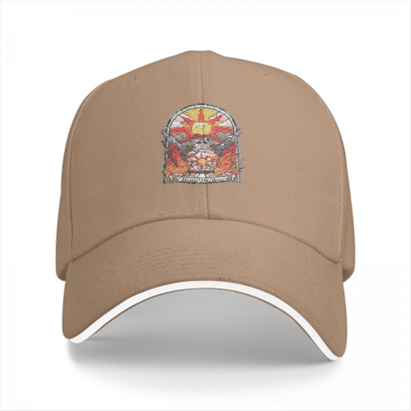 Black baseball cap with stained glass sun and fire graphic