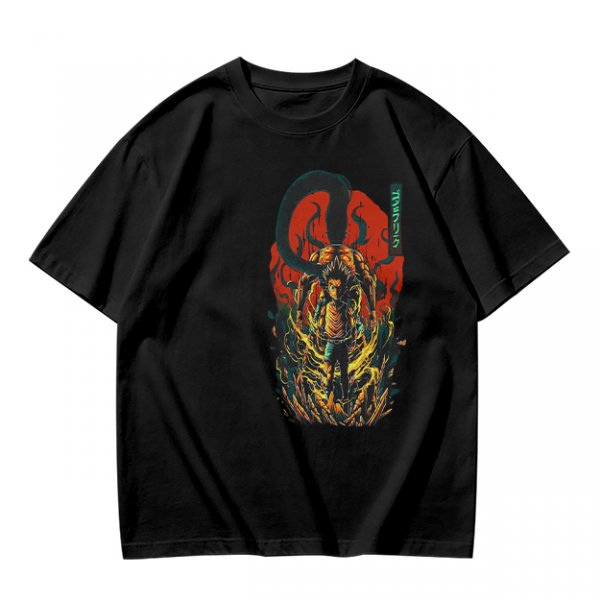 Olive T-shirt with Dark Fantasy Tentacle Monster Graphic Print