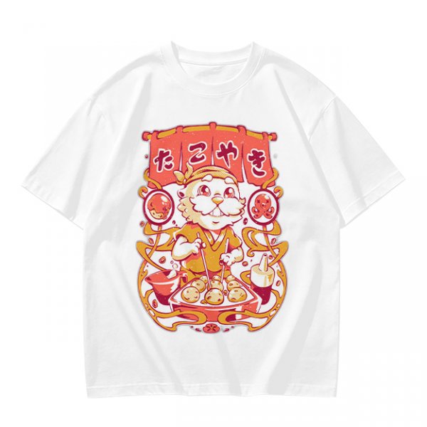 Olive T-Shirt with Cute Takoyaki Chef Graphic Print