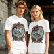 Olive Green Pirate Themed T-Shirt with Ship and Skull Graphic