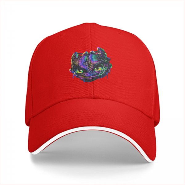Black Baseball Cap With Neon Dragon Head Graphic Print