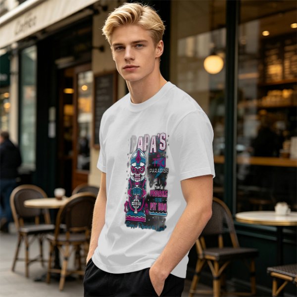 Olive T-Shirt with Papa's Tiki Paradise Skull Graphic