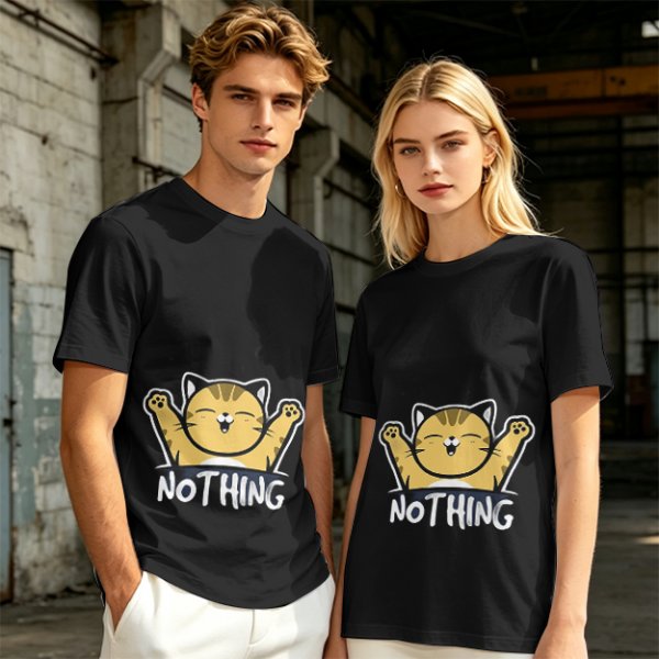 Olive T-Shirt with Happy Raised Paw Cat and 'NOTHING' Print