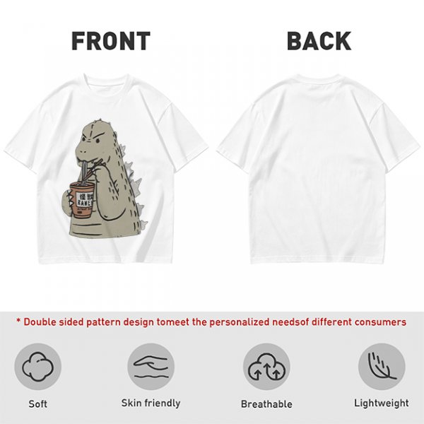 Olive T-Shirt Featuring Godzilla Eating Ramen