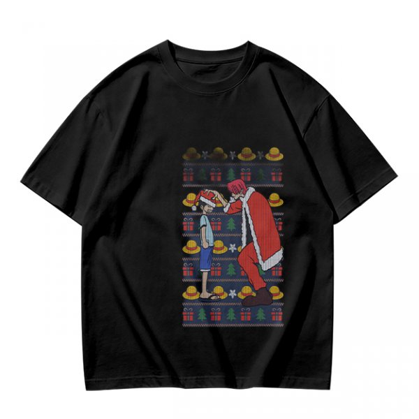 One Piece Luffy and Shanks Christmas Themed Graphic T-Shirt