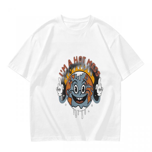 Olive t-shirt with 'I'm a Hot Mess' melting earth graphic